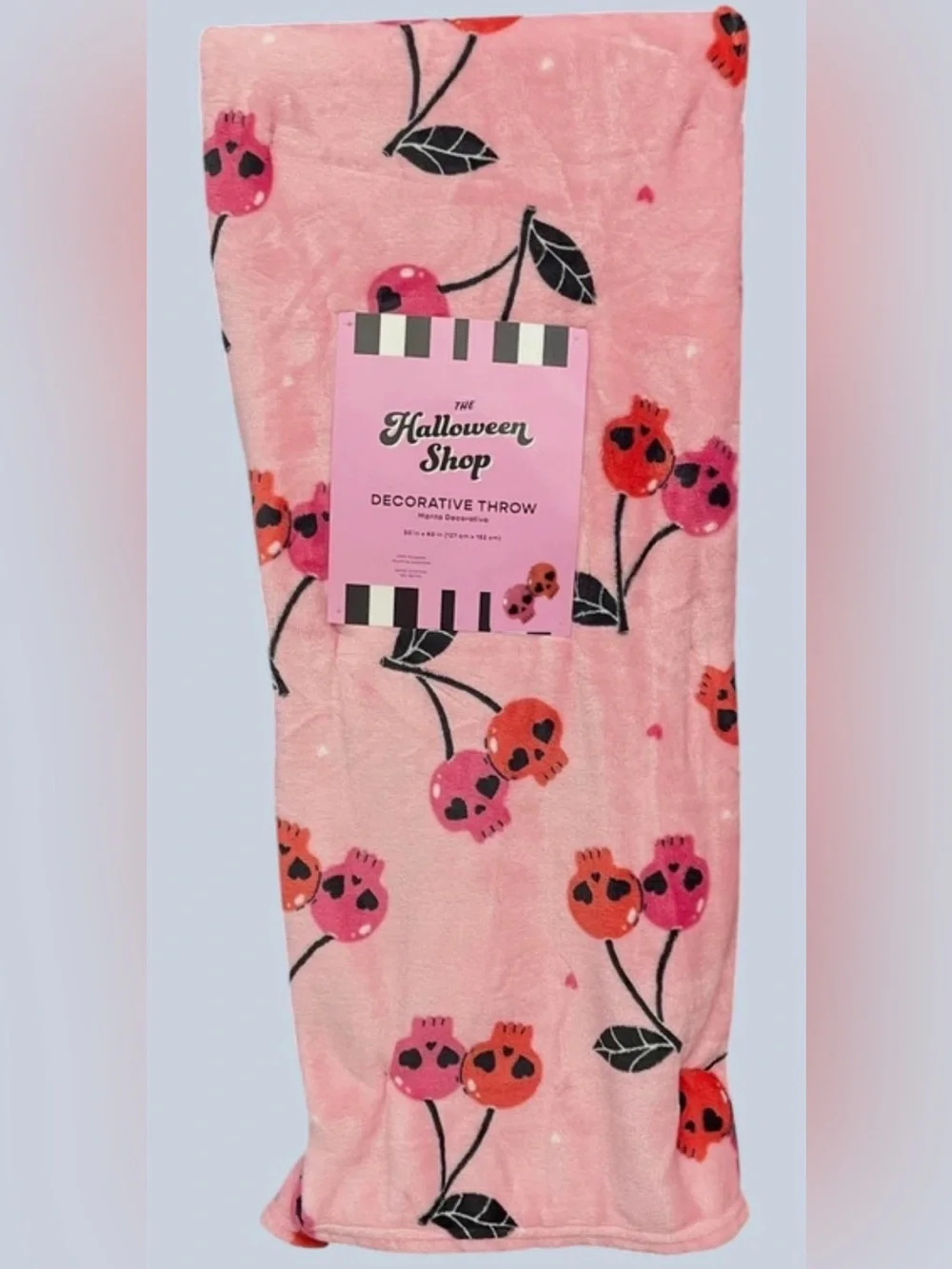 Halloween Plush Throw Cherry Skulls Heart Eyes Pink Red Black 50x60 NEW NWT